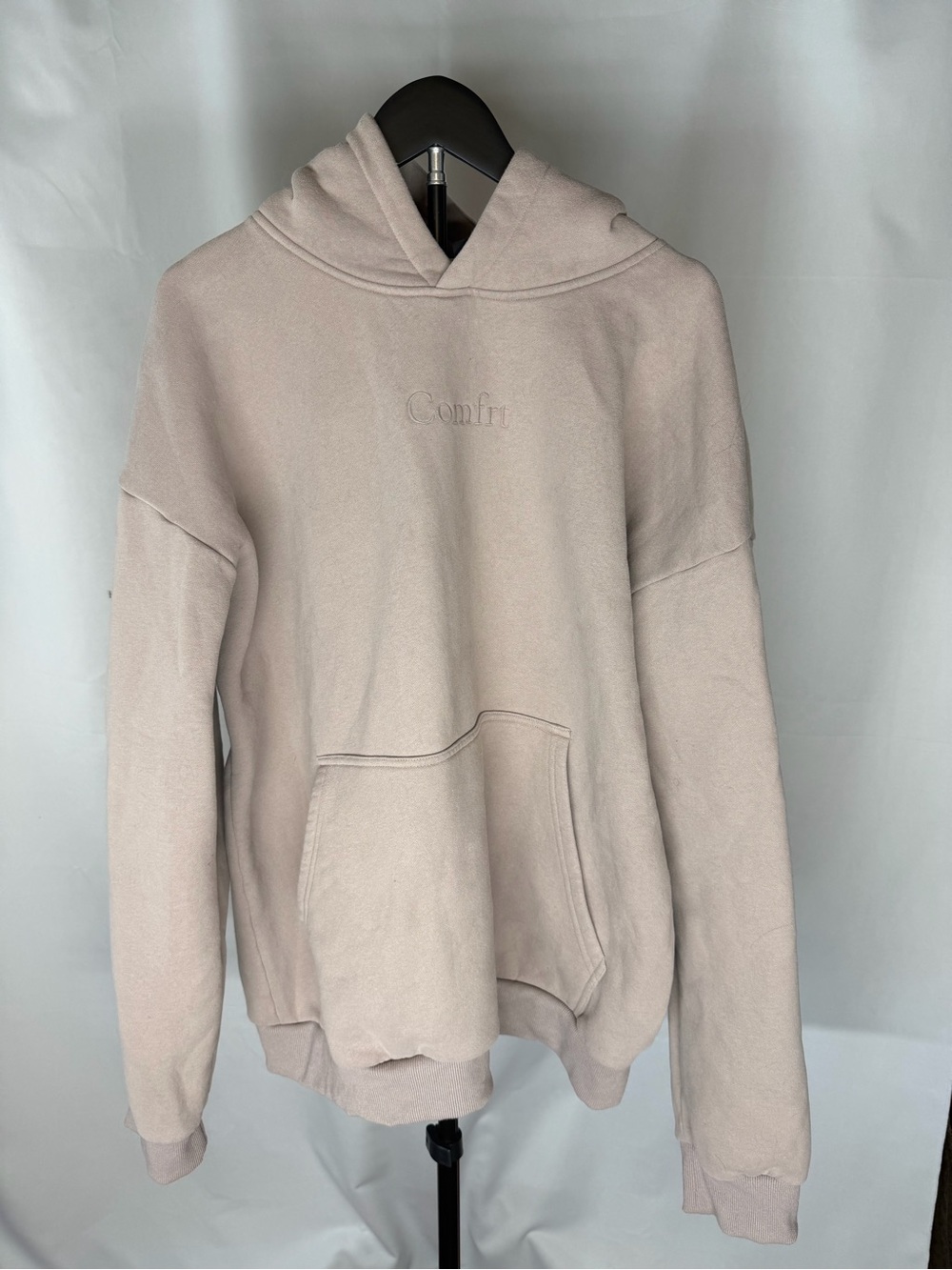 Comfrt Beige Taupe Oversized Hoodie Men Unisex 2XL Tonal Logo Fleece Sweatshirt